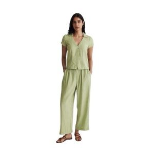 Madewell Notch Top and Pants 2 Piece Set M/L Green Crinkle Crepe Outfit